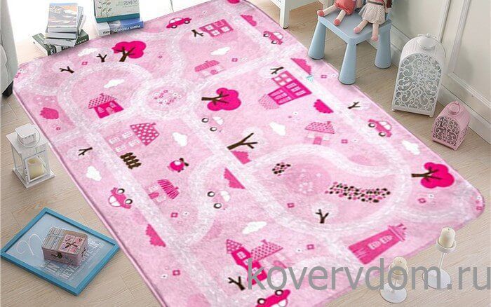 Детский развивающий 3D ковер с дорогами ДОРОЖКИ-ДОМИКИ розовый 86148 Детский развивающий 3D ковер с дорогами ДОРОЖКИ-ДОМИКИ розовый 86148