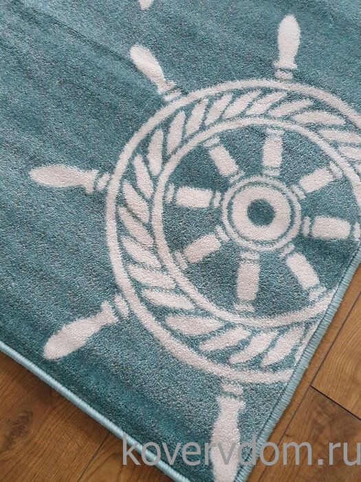 Ковер МОРСКОЙ со ШТУРВАЛОМ лазурный 