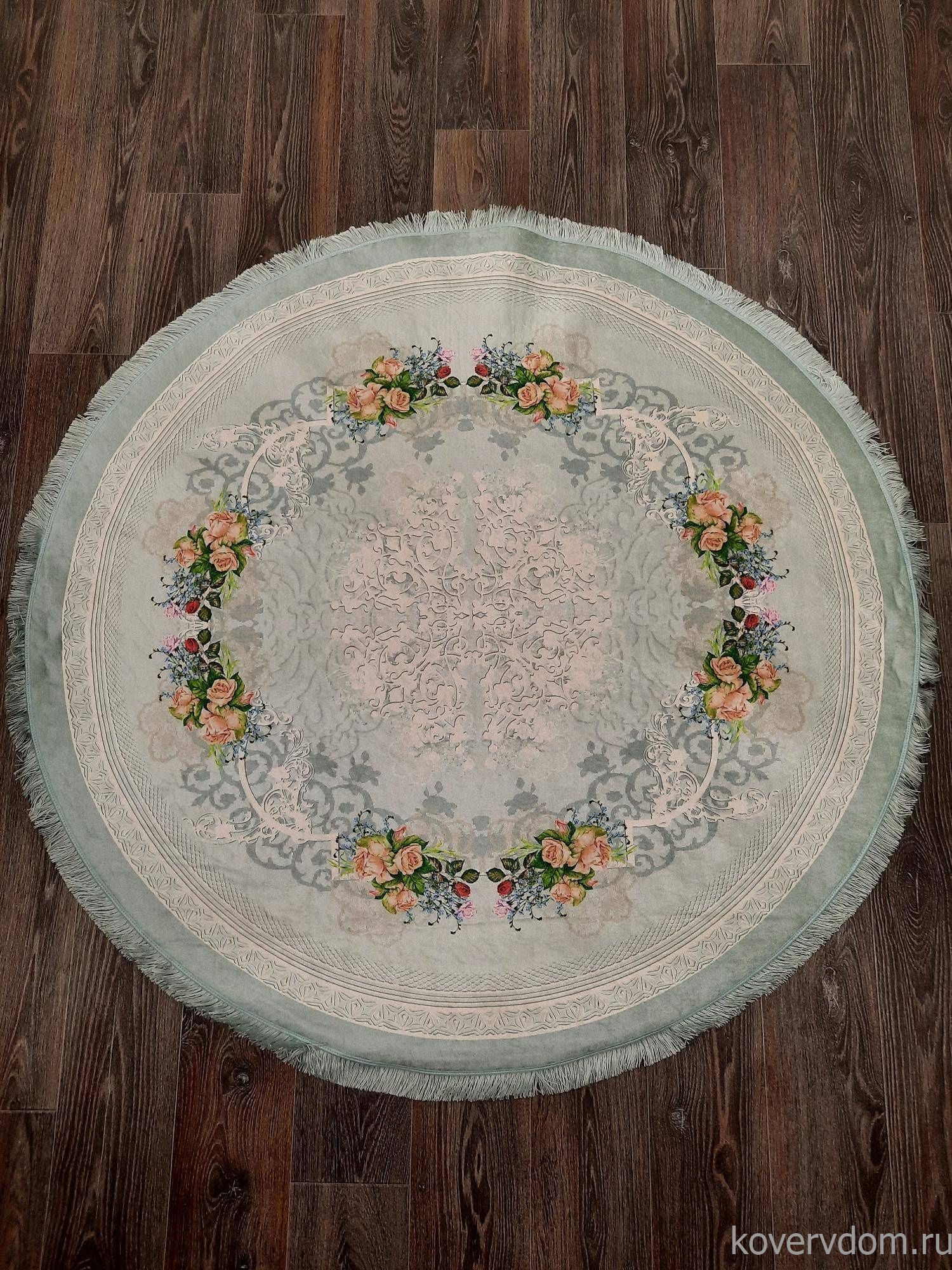 Ковер с цветами Decovilla 21005.102 ADA Голубой Круг