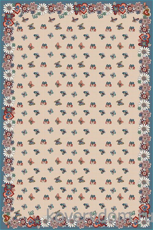 Детский ковер Бабочки бежевый с синим Детский ковер Бабочки бежевый с синим